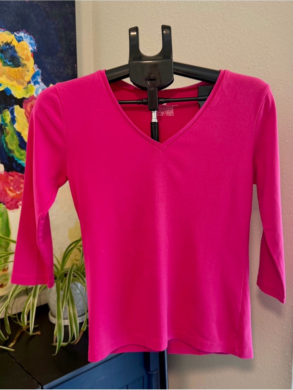 Jones New York Sport Hot Pink Cotton V Neck 3/4 Sleeve Top S